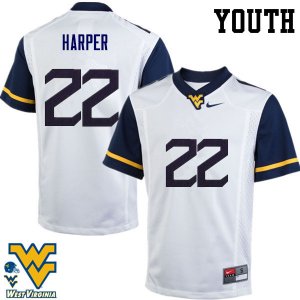 Youth West Virginia Mountaineers NCAA #22 Jarrod Harper White Authentic Nike Stitched College Football Jersey KL15S46KD